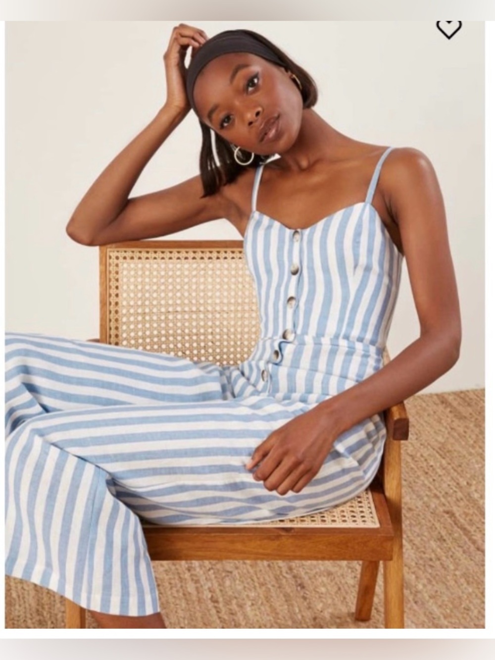 LIKE NEW REFORMATION (NO TAGS) Summer Blue and White Striped Jumpsuit - Picture 5 of 5